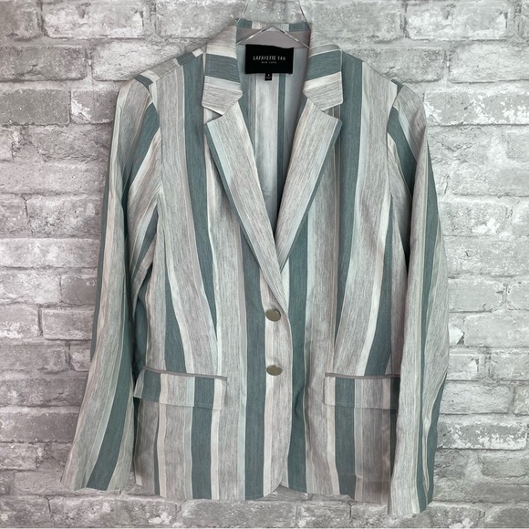 Lafayette 148 New York Striped Vangie Blazer Size 8 - Picture 2 of 6